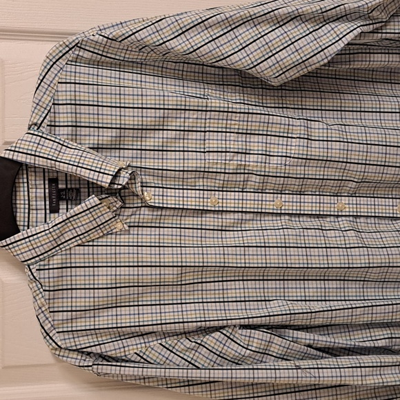 Van Heusen Long Sleeve Button-Front Shirt, Blue, Yellow, White, Black Stripes - Picture 2 of 5
